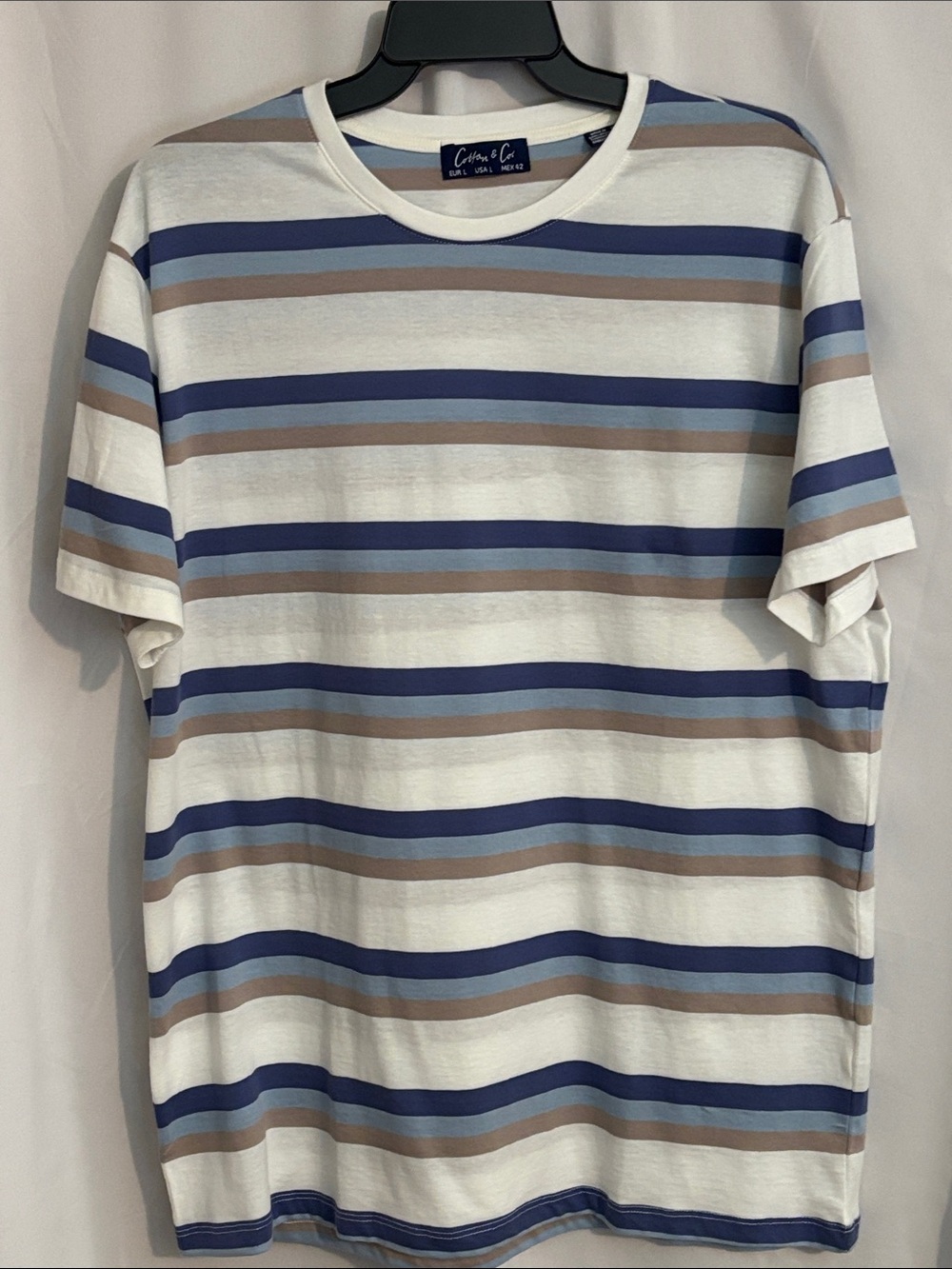 Cotton & Co. Men’s 100% Cotton Short-Sleeve Striped Tee — Size Large